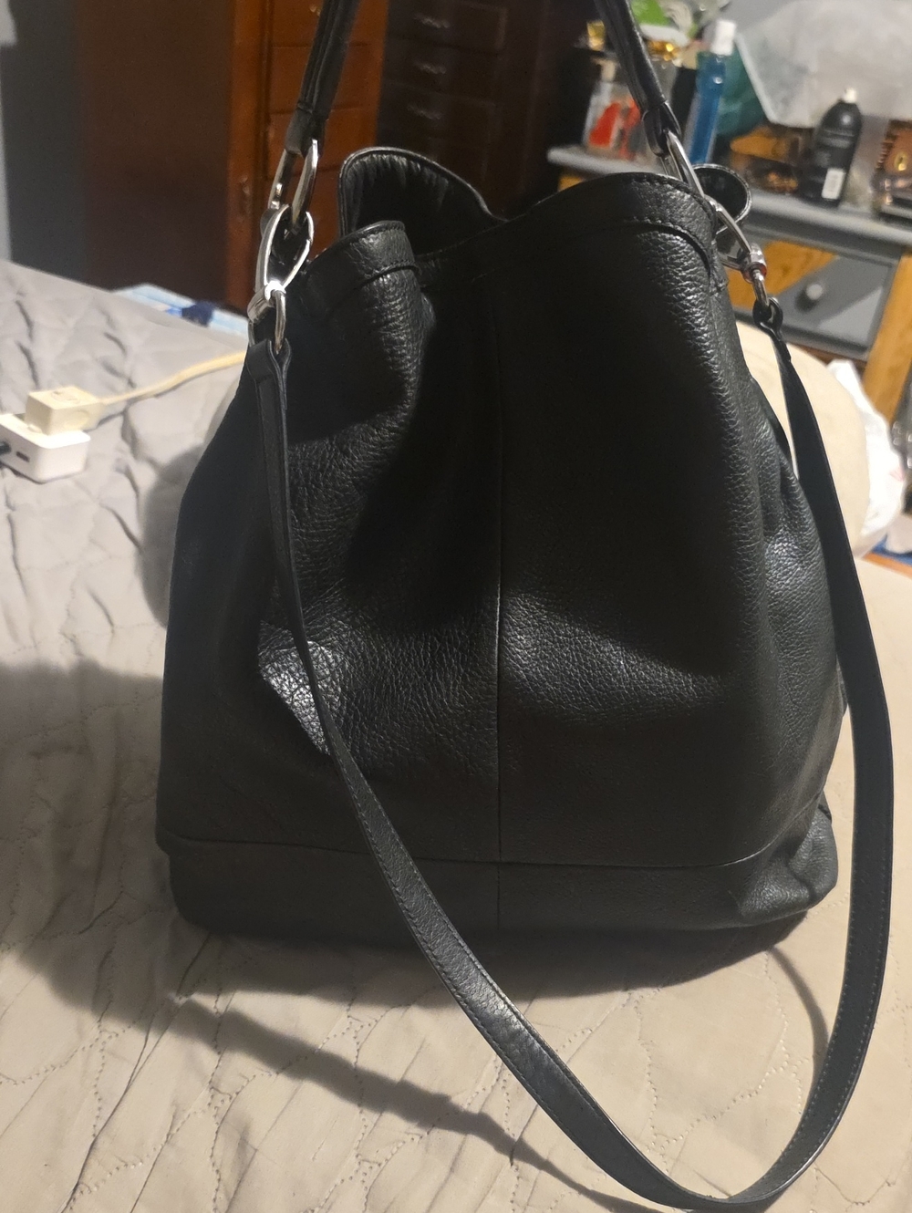 b. makowsky Black Pebbled Leather Hobo Bag